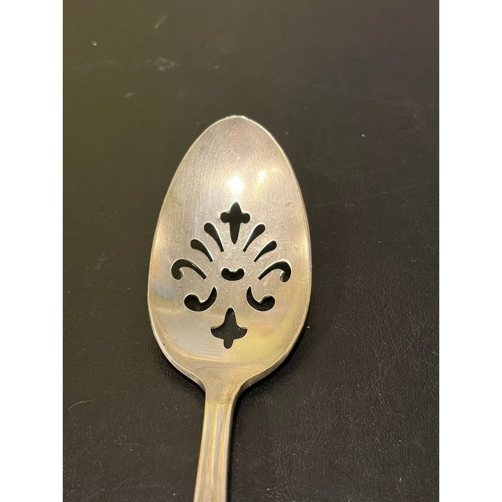 Old Company Plate Signature Silverplate slotted serving spoon with ENGRAVED 